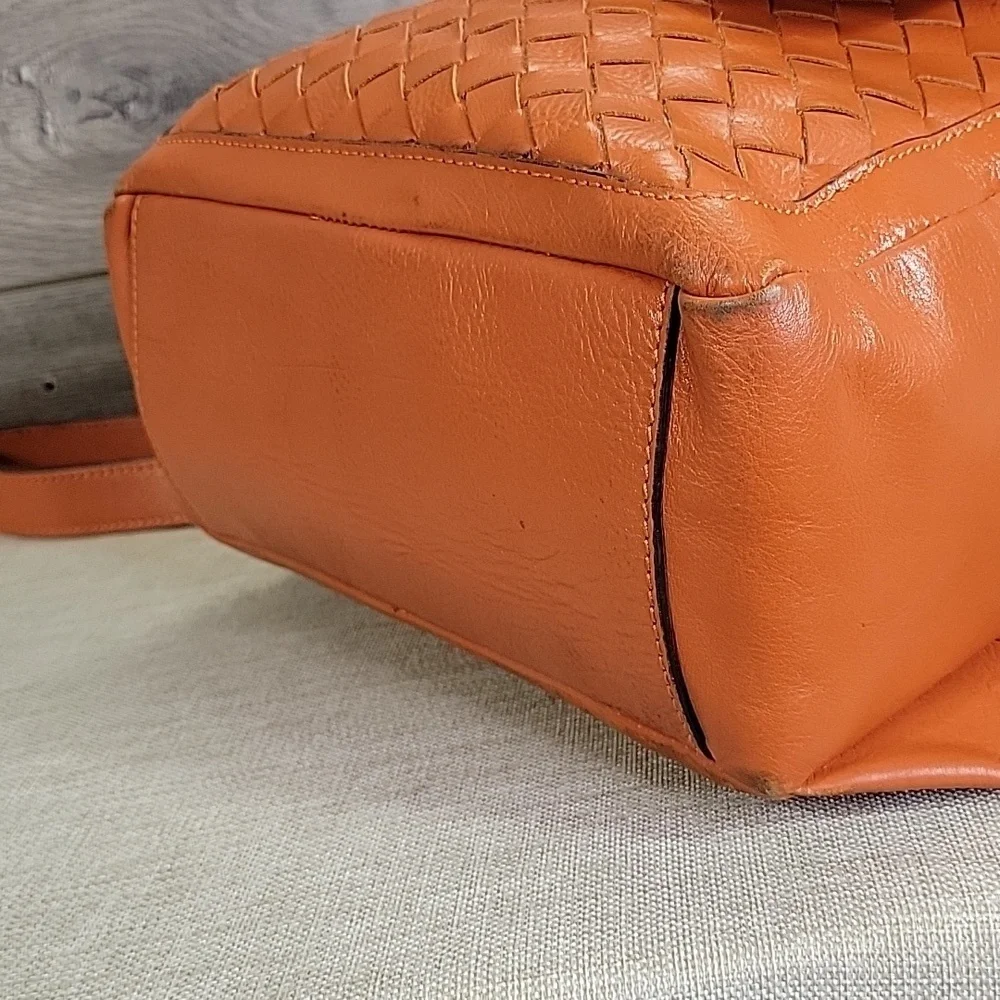 Anna Paola Orange Woven Leather Backpack Shoulder Bag